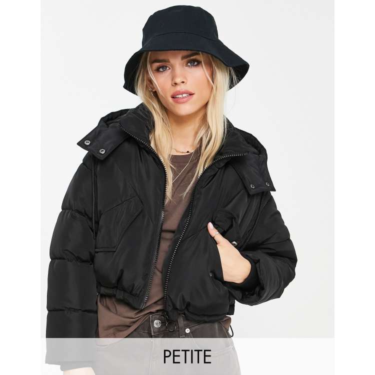 Petite Black High Neck Cropped Puffer Jacket