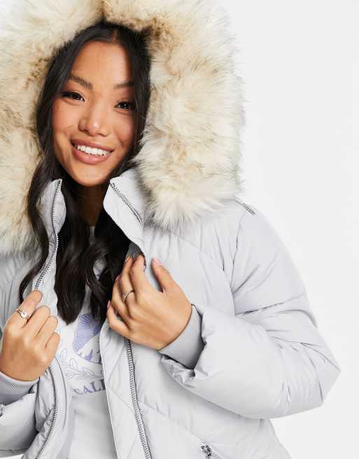 Topshop Petite mid length puffer jacket with sherpa lined hood in off white  - ShopStyle