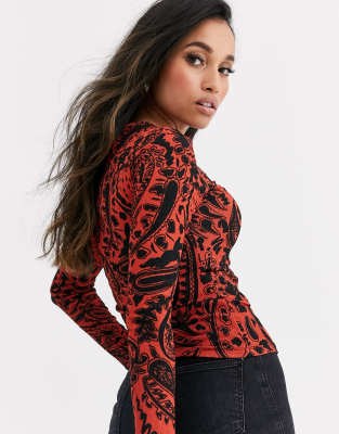 topshop red paisley dress