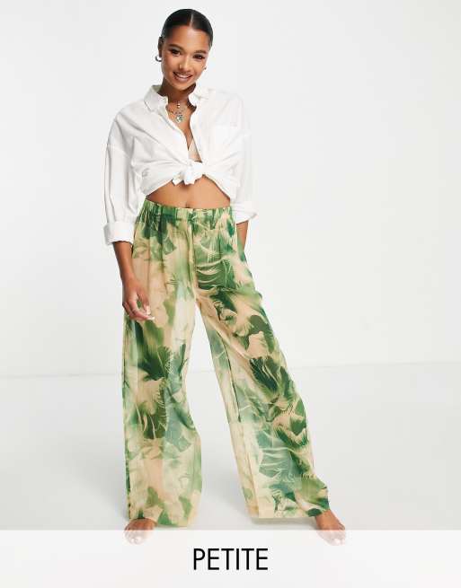 Topshop Petite palm print chiffon beach pants in multi part of a