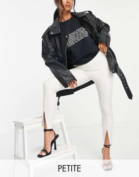 Topshop Petite - Pantalon en imitation cuir avec fente sur le devant - Blanc cassé - view 1