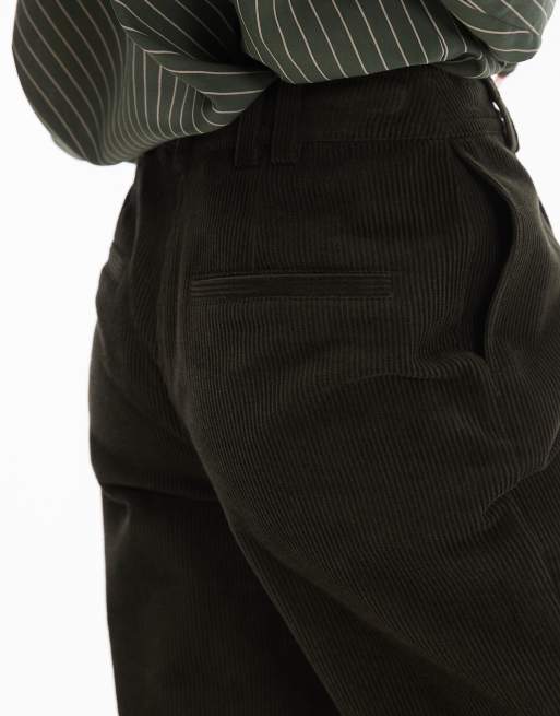 Topshop Petite - Pantaloni kaki in tessuto a coste con pinces, 5 di 5