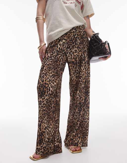 Topshop Petite - Pantaloni plissé con stampa leopardata multicolore