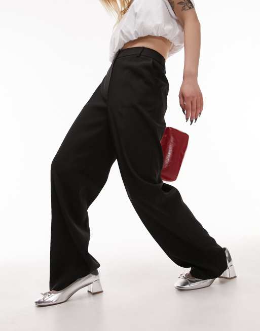 Topshop Petite - Pantaloni sartoriali extra larghi comodi neri a fondo ampio