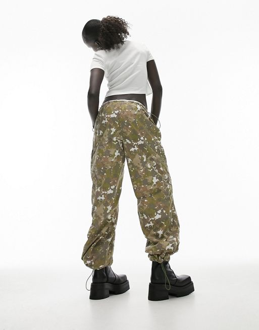 Topshop parachute mid rise balloon cargo pants with utility