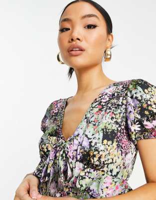 Petite Pastel Large Floral Midi Dress In Multi ModeSens