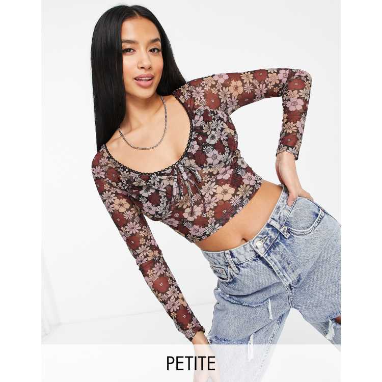 Topshop Petite picot trim floral top in multi | ASOS