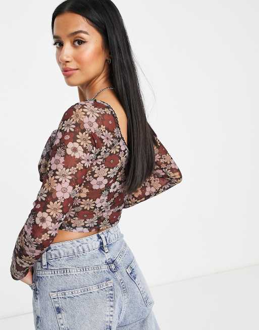 Topshop Petite picot trim floral top in multi | ASOS