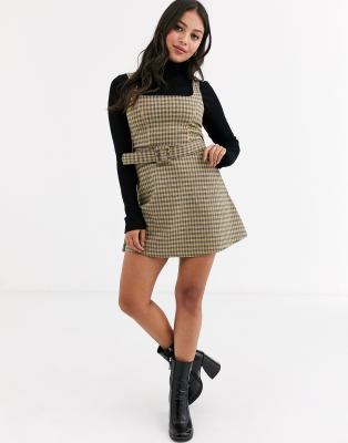 petite checked pinafore dress