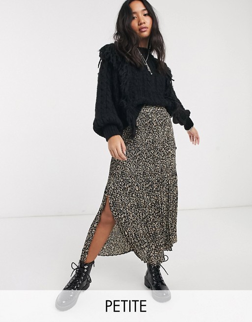 Topshop Petite pleated midi skirt in leopard print