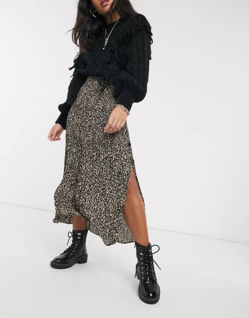 Leopard print clearance pleated midi skirt