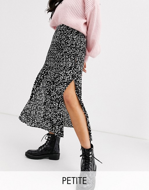 Topshop Petite pleated midi skirt in mono print