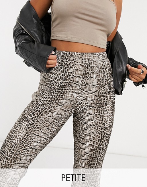 Topshop Petite plisse flared trousers in croc print