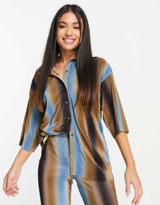 Topshop Petite - Plissé overhemd in ombre, deel van co-ord set, 3 van 4
