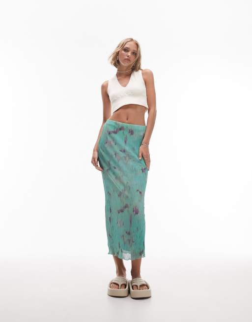 Zara green clearance tie dye skirt