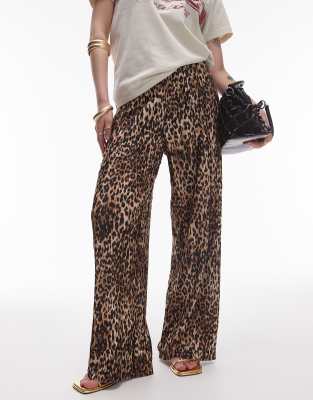 Topshop Petite - Plisseehose mit buntem Leopardenmuster