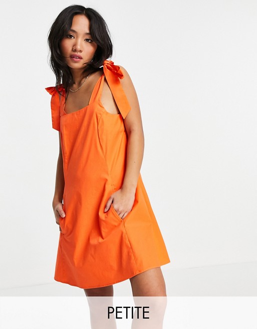 Topshop Petite poplin pinafore mini dress in orange