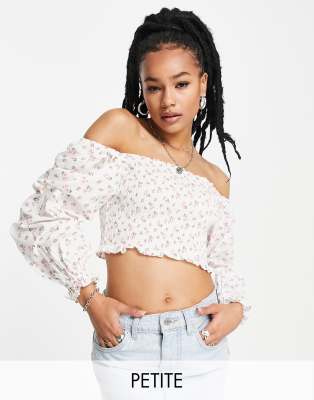 Topshop Petite prairie bardot top in white