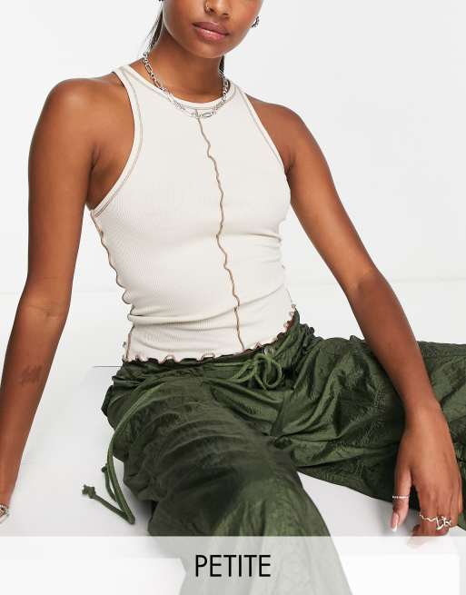Topshop Petite premium basic contrast seam frill racer singlet