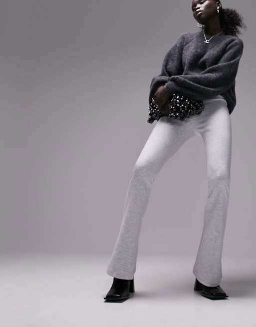 Topshop Petite premium clean jersey flares in grey, 2 of 4