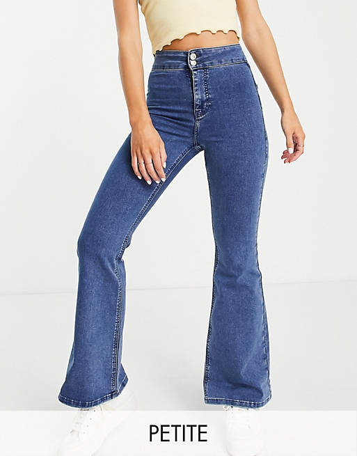 Topshop Petite recycled cotton mid blue flared Joni jeans | ASOS