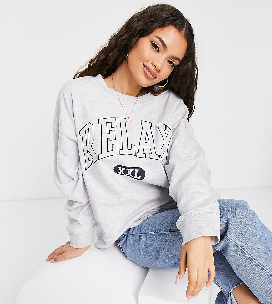 Topshop Petite relax embroidered sweatshirt in gray heather-Grey