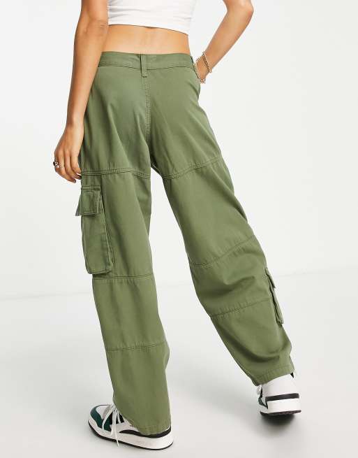 Topshop Petite relaxed low slung cargo trouser in khaki