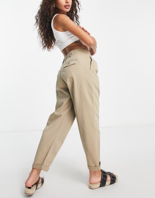 Topshop Petite relaxed peg pants with button tab detailing in