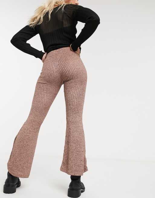 Petite Ribbed Flare Trousers