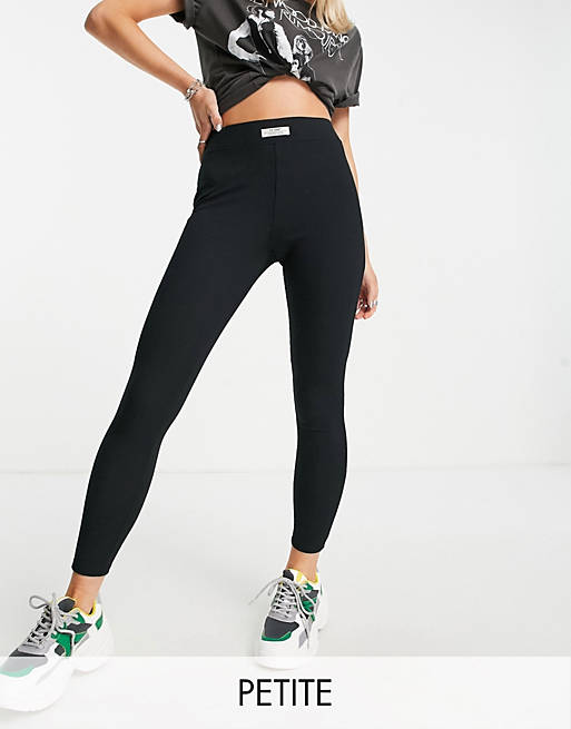  Topshop Petite ribbed legging with front label in black 