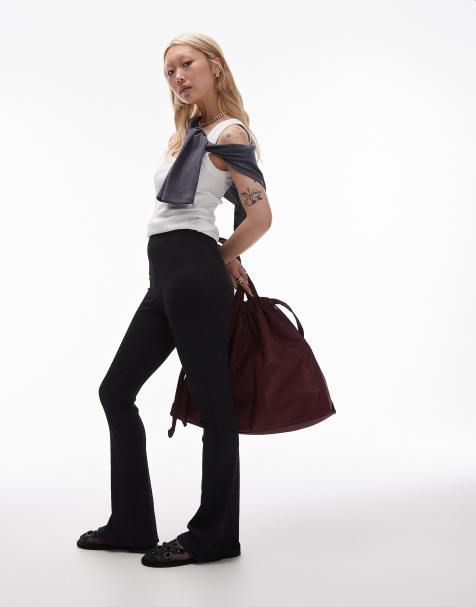Topshop Petite - Ribstrikkede skinny-bukser med svaj i sort - view 1