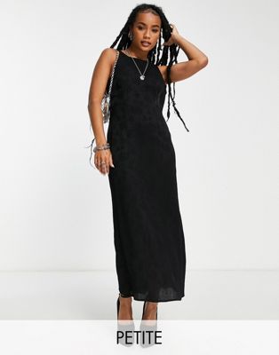 Topshop Petite shirred strap midi dress in black - ASOS Price Checker