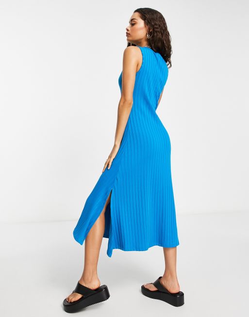 Topshop Petite - Robe mi-longue en jersey à côtes larges de qualité supérieure - Bleu, 3 de 4