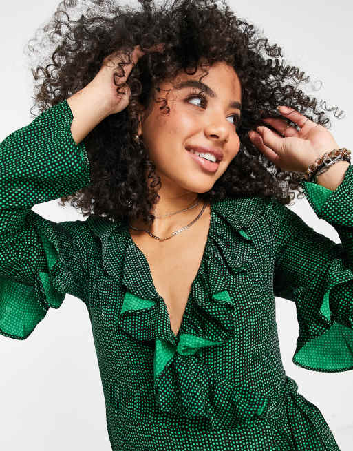 Topshop Petite - Robe portefeuille courte en jacquard à petits pois et étoiles, 3 de 4