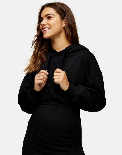 Topshop Petite - Robe sweat courte à capuche - Noir, 3 de 4