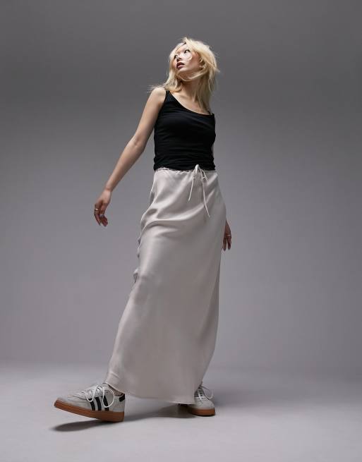 White silk best sale maxi skirt