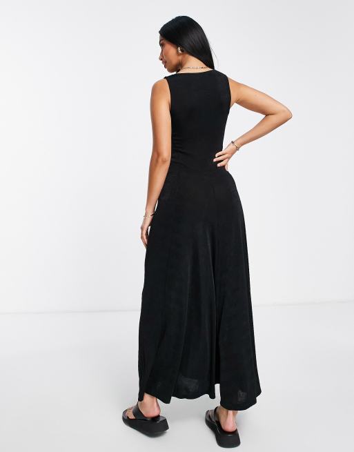 Petite Long Sleeve Square Neck Slinky Maxi Dress