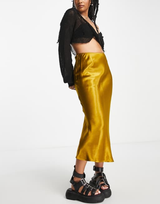 Topshop Petite – Senapsgul diagonalskuren midikjol , 3 av 4