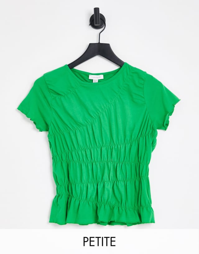 Topshop Petite shirred ruched tee in green