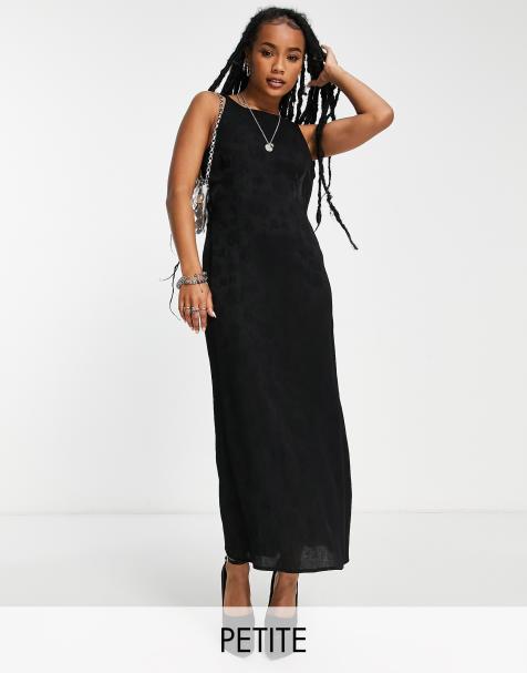 Topshop Petite shirred strap midi dress in black - view 1