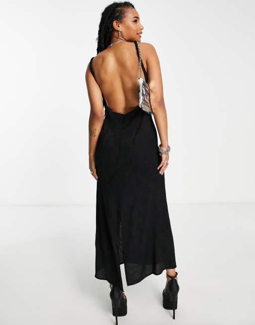 Topshop Petite shirred strap midi dress in black