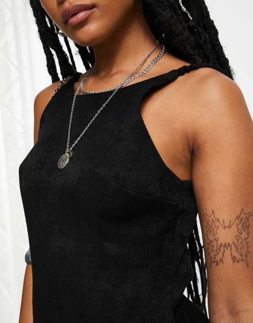 Topshop Petite shirred strap midi dress in black, 3 of 4