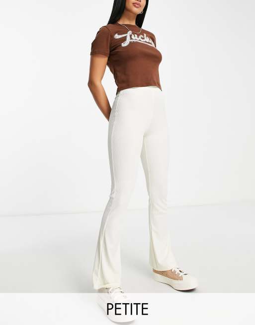 Petite skinny rib flared pants ecru ASOS