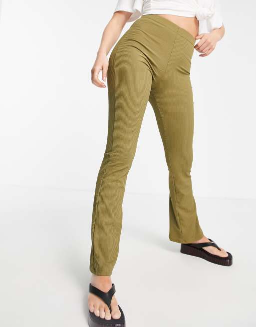 Rib flared trousers