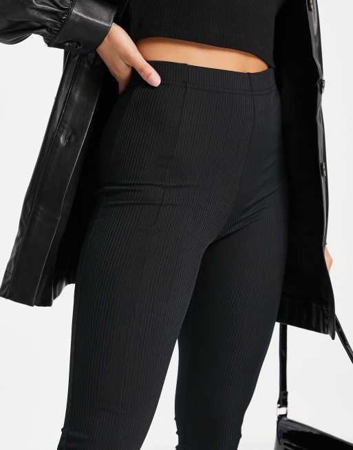 Topshop Petite skinny slit front flares in black