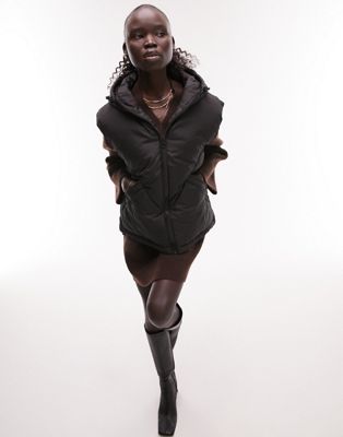 Topshop Petite sleeveless hooded jacket in black | ASOS