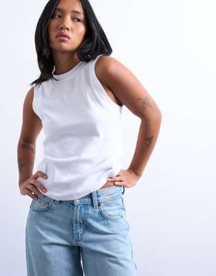 Topshop Petite Slim Tank In White