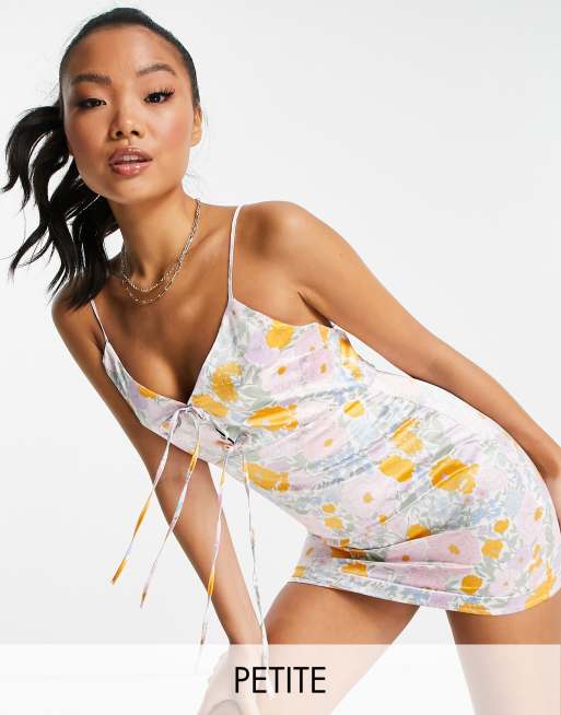 Topshop Petite - Slip-minikjole med bindebånd og vintage-inspireret blomstermønster