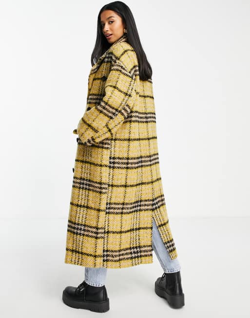 Topshop yellow hot sale tartan coat