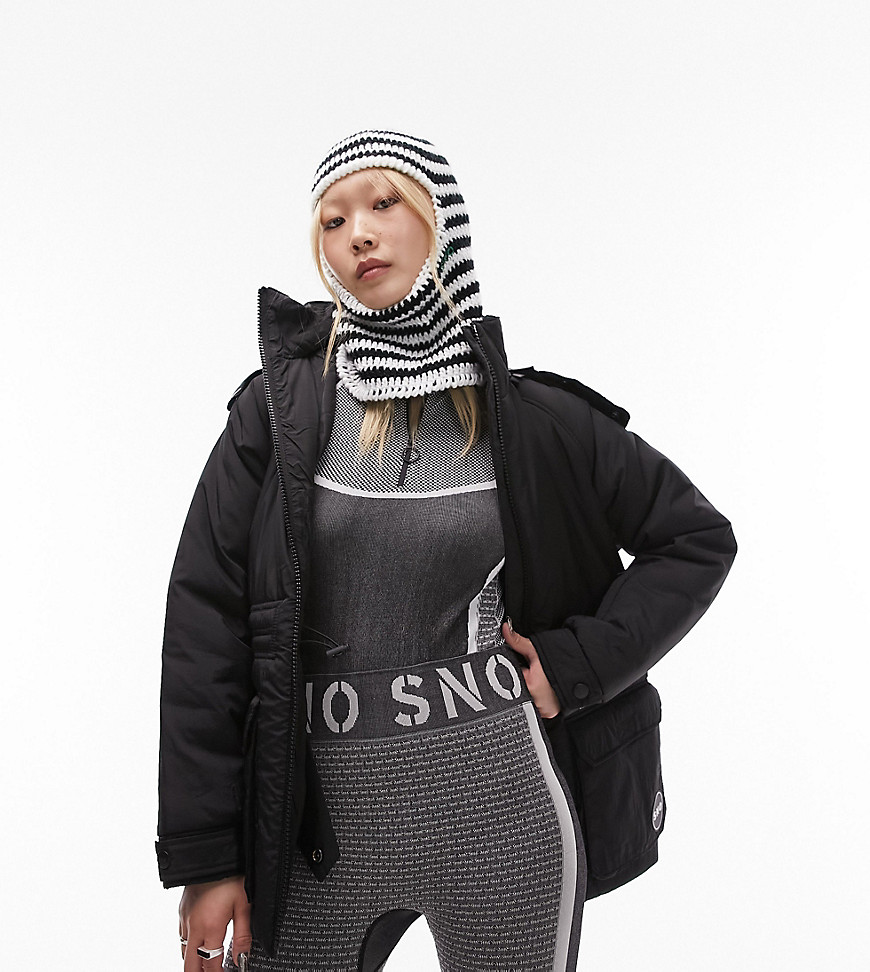 Topshop Petite Sno Ski Parka Coat With Fur Hood In Black